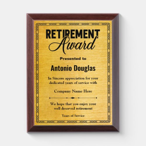 Personalized Retirement Award For Retiree