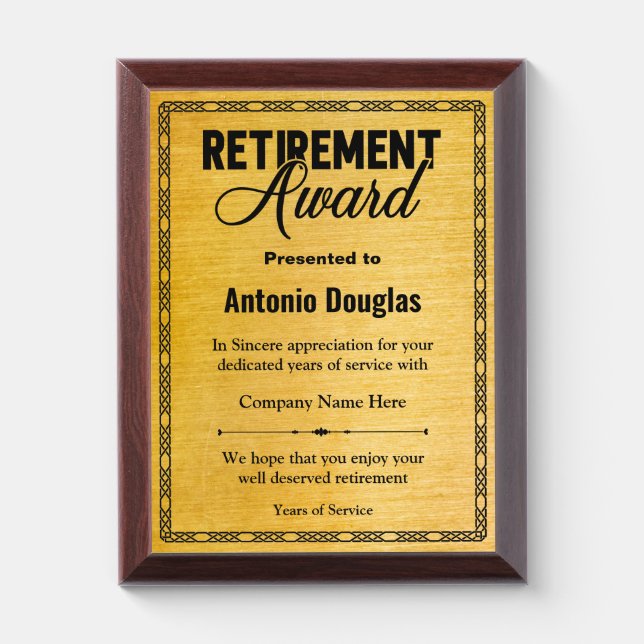 Personalized Retirement Award For Retiree (Vertical)