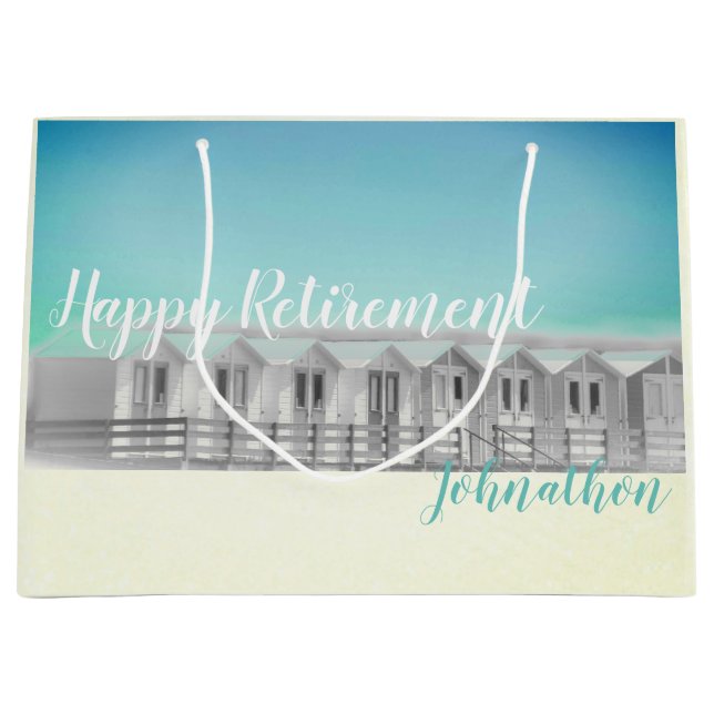 Personalized retirement beach hut large gift bag (Front)
