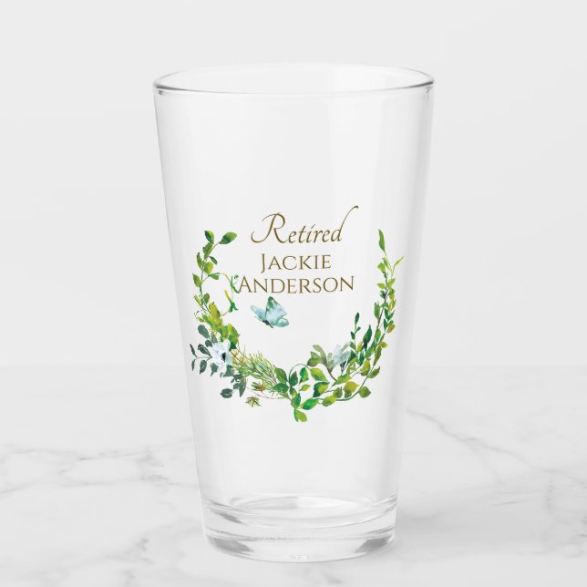 Personalized Retirement Beer Glass Botanical Leaf (Front)