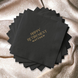 Personalized Retirement Black and Gold Foil Napkins