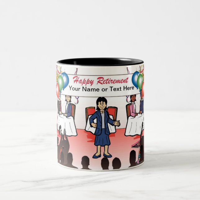 Personalized Retirement - Female Cartoon Two-Tone Coffee Mug (Center)