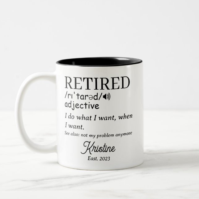Personalized Retirement Funny Retired Definition Two-Tone Coffee Mug (Left)