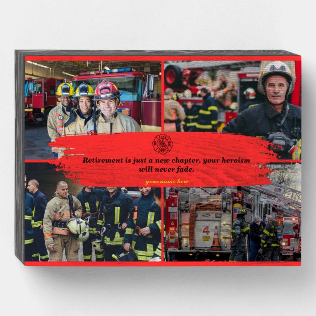 Personalized Retirement Gift for Retired Firefight Wooden Box Sign (Front Horizontal)