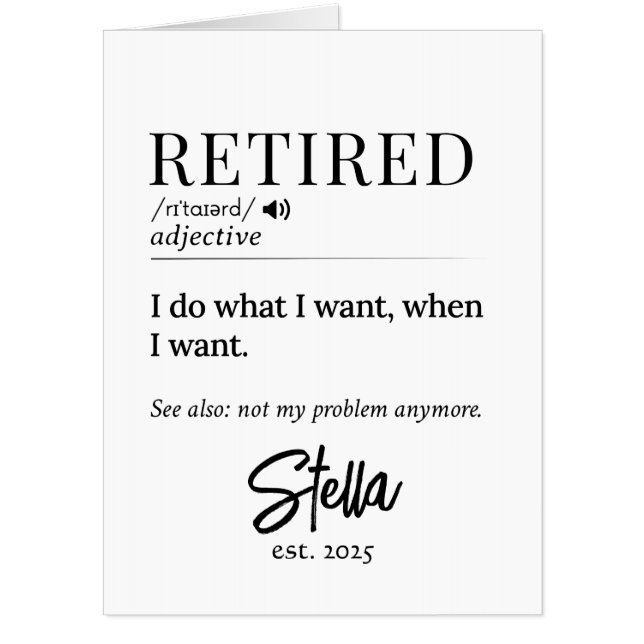 Personalized Retirement Gift – Retired Definition Card (Front)