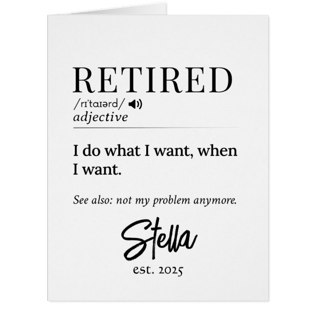Personalized Retirement Gift – Retired Definition Cards (Front)