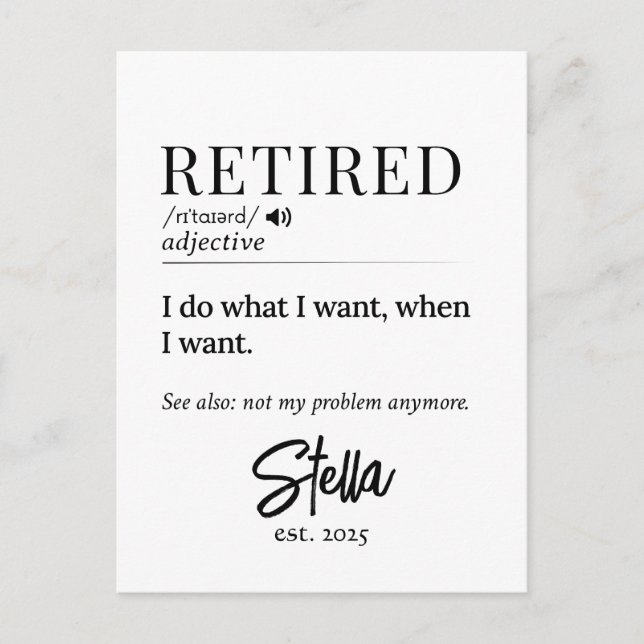 Personalized Retirement Gift – Retired Definition Postcard (Front)