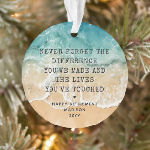 Personalized Retirement Modern Blue Ocean Beach Ornament