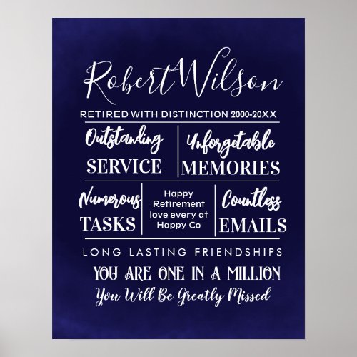 Personalized Retirement navy Poster Print
