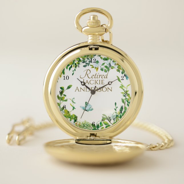 Personalized Retirement Pocket Watch Botanical (Inside)