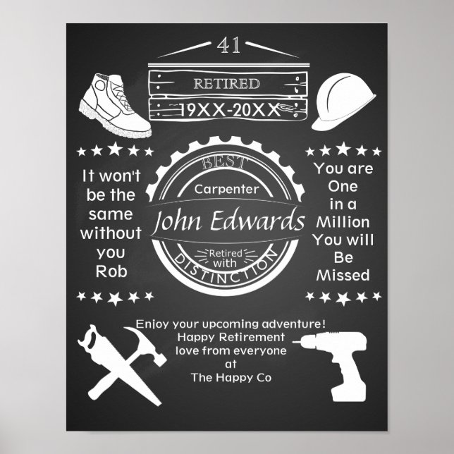 Personalized Retirement Poster man builder chippy (Front)