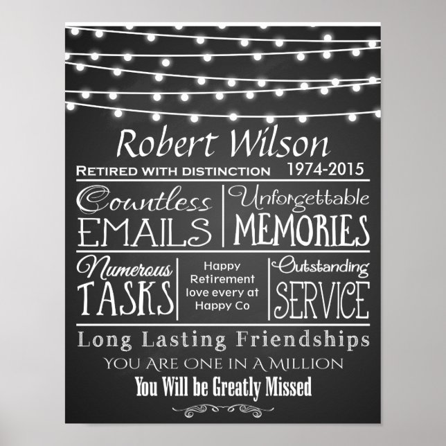 Personalized Retirement Poster Print fairy lights (Front)