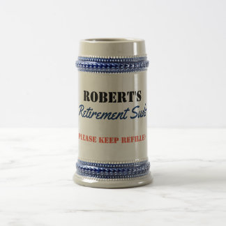 Personalized Retirement Suds Funny Caption Beer Stein