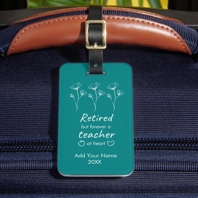 Personalized Retirement Teacher Teal Monogram Luggage Tag (Front Insitu 2)