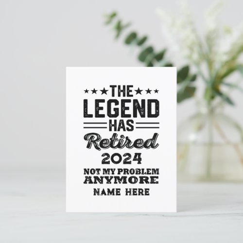 Personalized retirement The Legend has retired Postcard