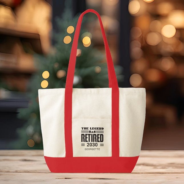 Personalized Retirement The Legend Has Retired Tote Bag (The Legend Retired Red Handles Tote Bag)