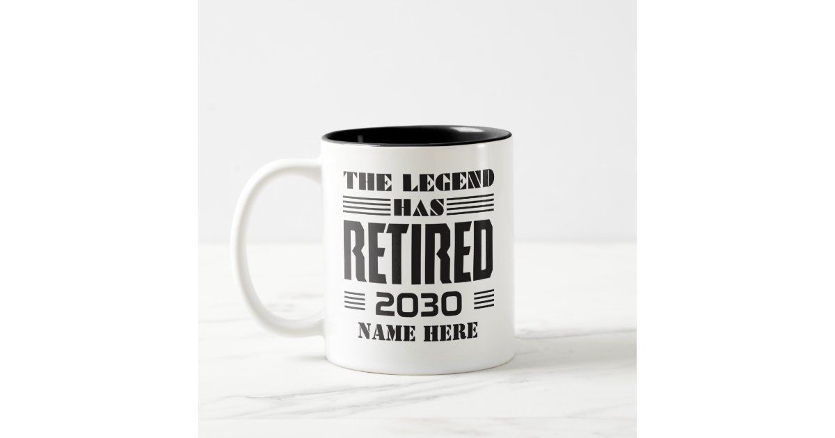 Personalized Retirement The Legend Has Retired Two-Tone Coffee Mug | Zazzle