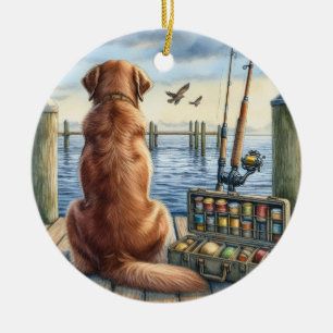 Personalized Retriever on a Dock Pet Memorial  Ceramic Ornament
