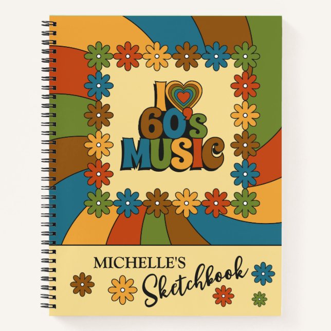 Personalized Retro 60s Music Inspired Design Notebook (Front)