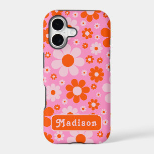 Personalized Retro 70’s Vintage Daisy Orange Pink iPhone 17 Case