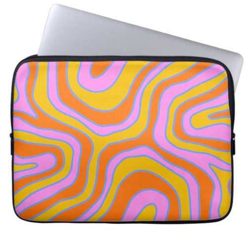 Personalized Retro 70s Abstract Wavy Lines Laptop Sleeve