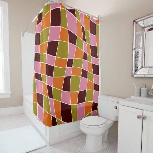 Personalized Retro 70s Abstract Wavy Lines Shower Curtain
