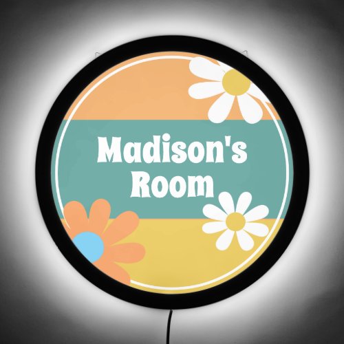 Personalized Retro 80s Daisy Flowers Kids Room LED Sign