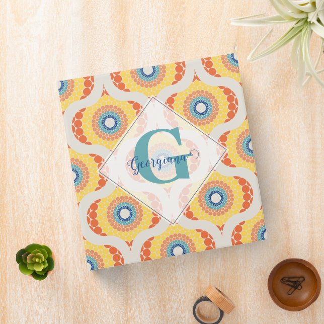 Personalized Retro Aegean Summer Radiant Mandala 3 Ring Binder (In Situ)