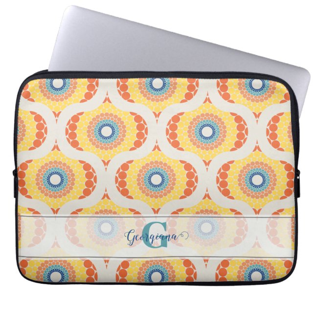 Personalized Retro Aegean Summer Radiant Mandala Laptop Sleeve (Front)