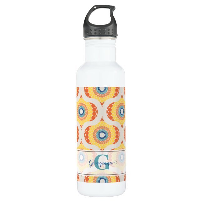 Personalized Retro Aegean Summer Radiant Mandala Stainless Steel Water Bottle (Front)