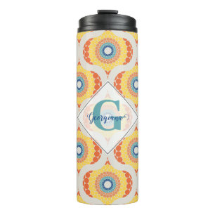 Personalized Retro Aegean Summer Radiant Mandala Thermal Tumbler