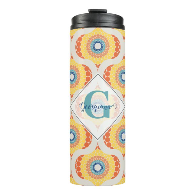 Personalized Retro Aegean Summer Radiant Mandala Thermal Tumbler (Front)