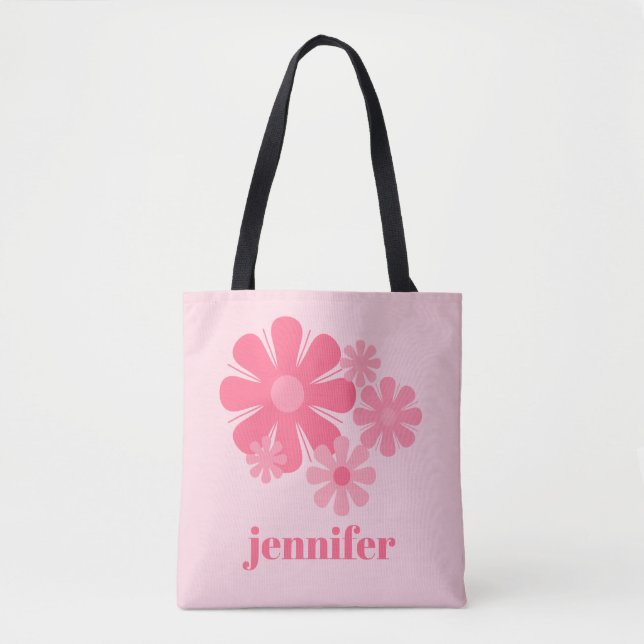 Personalized Retro Aesthetic Floral Pink Tote Bag (Front)
