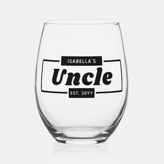 Personalized Retro and Bold Uncle Est New Uncle Stemless Wine Glass (Front)
