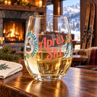 Personalized Retro Après Ski Lodge Stemless Wine Glass