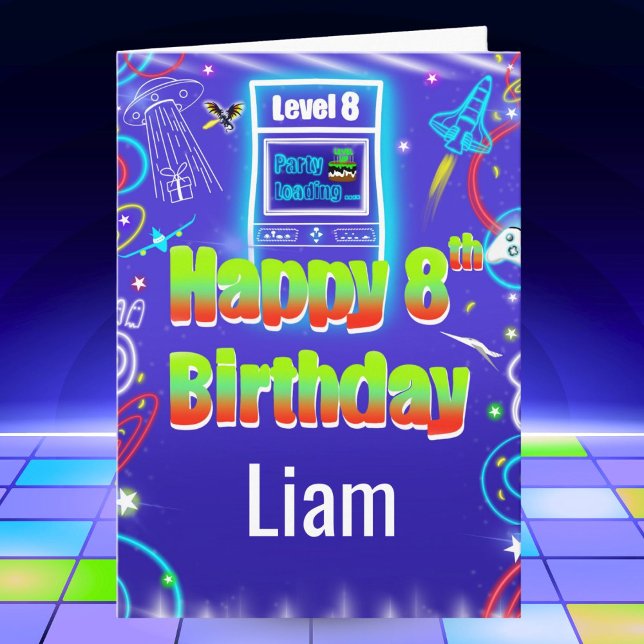 Personalized Retro Arcade 8th Birthday  Card (Creator Uploaded)