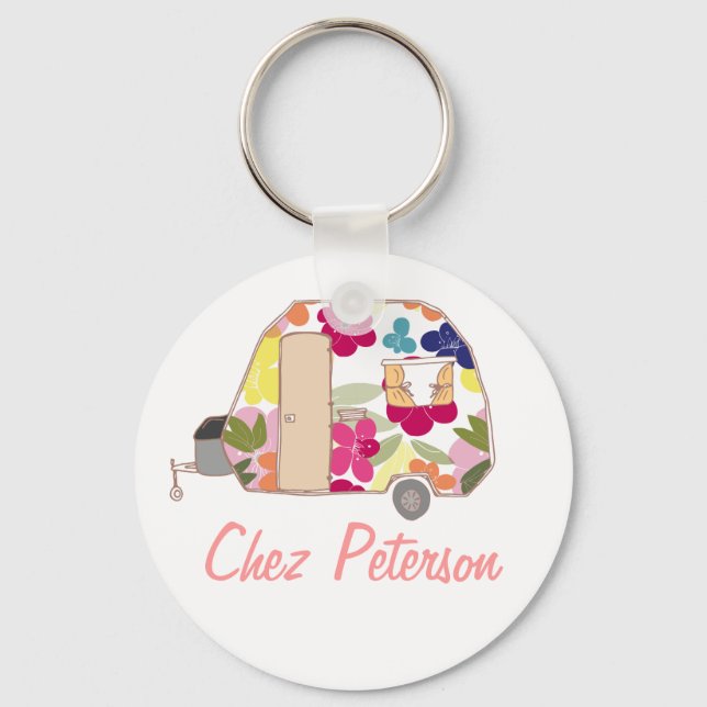 Personalized Retro Art Caravan Owner's Keychains (Front)