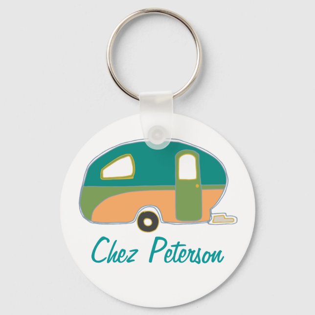 Personalized Retro Art Caravan Owner's Keychains (Front)