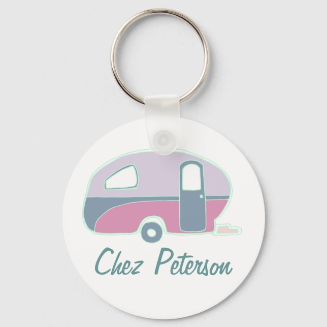 Personalized Retro Art Caravan Owner's Keychains (Front)
