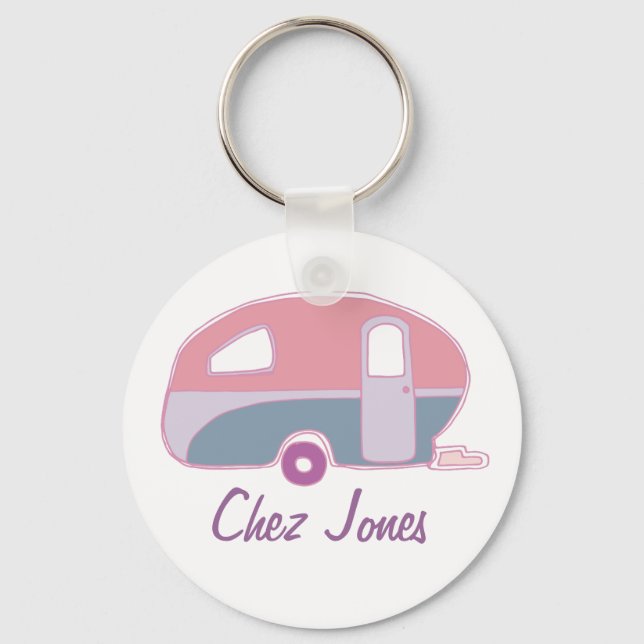 Personalized Retro Art Caravan Owner's Keychains (Front)
