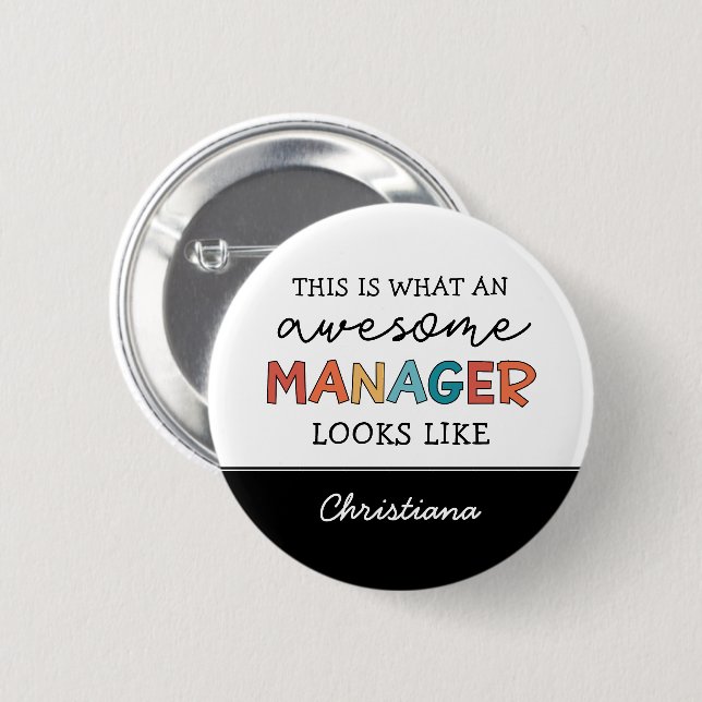 Personalized Retro Awesome Manager Funny Button (Front & Back)