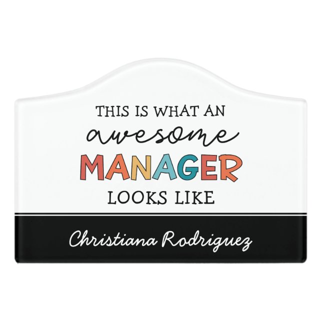 Personalized Retro Awesome Manager Funny Door Sign (Small Crest Front)