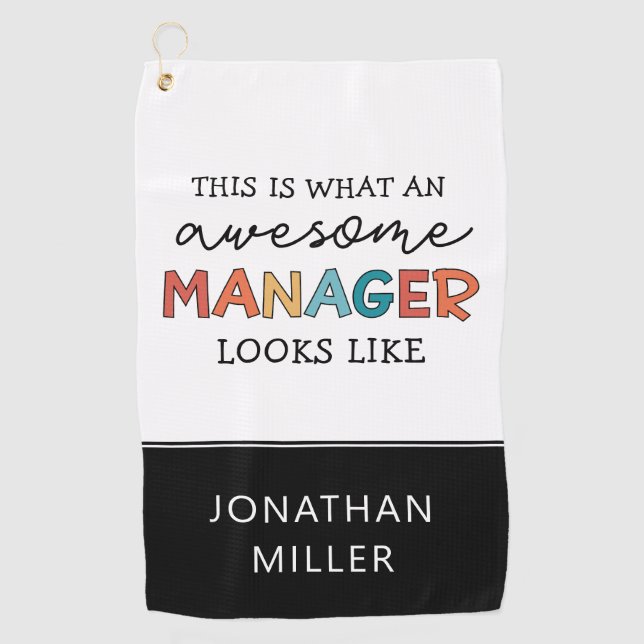 Personalized Retro Awesome Manager Funny Golf Towel (Front)