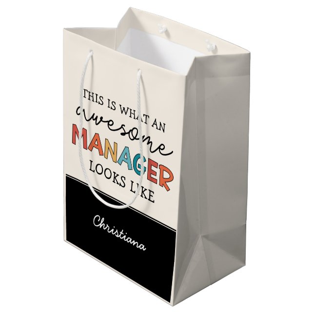 Personalized Retro Awesome Manager Funny Medium Gift Bag (Back Angled)