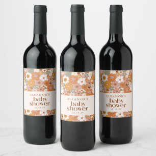Personalized Retro Baby Shower Floral Table Favor Wine Label