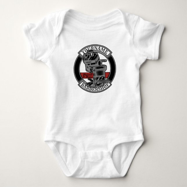 Personalized Retro BarberShop Barber Chair Salon Baby Bodysuit (Front)