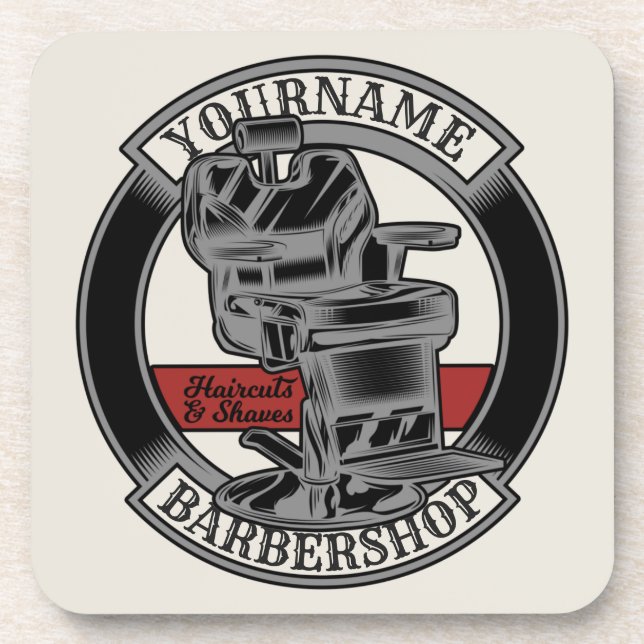 Personalized Retro BarberShop Barber Chair Salon  Beverage Coaster (Front)