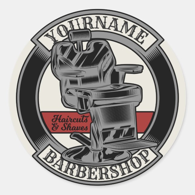 Personalized Retro BarberShop Barber Chair Salon  Classic Round Sticker (Front)