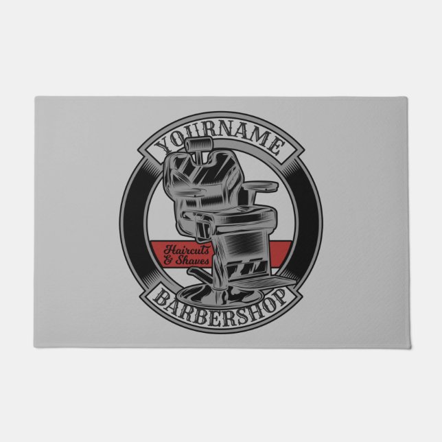 Personalized Retro BarberShop Barber Chair Salon  Doormat (Front)