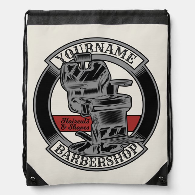 Personalized Retro BarberShop Barber Chair Salon  Drawstring Bag (Front)
